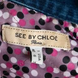 Pre Owned See by Chloe Blue Distressed Corduroy Button Front Cropped Jacket S