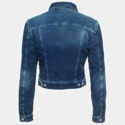 Pre Owned See by Chloe Blue Distressed Corduroy Button Front Cropped Jacket S