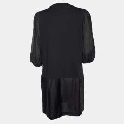 Pre Owned See by Chloe Black Cotton Knit & Silk Shift Dress L