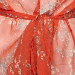 مملوكة مسبقًا See by Chloe Orange Printed Silk Belted Ruffled Top M