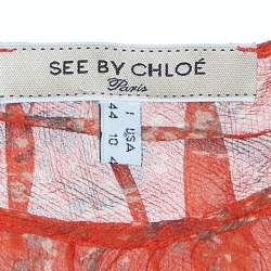 مملوكة مسبقًا See by Chloe Orange Printed Silk Belted Ruffled Top M