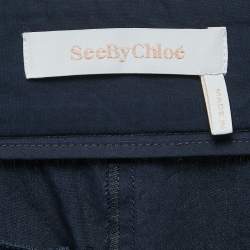 Pre Owned See by Chloe Navy Blue Cotton Pleated Wide Leg Trousers M