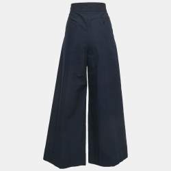Pre Owned See by Chloe Navy Blue Cotton Pleated Wide Leg Trousers M