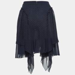 Pre Owned See by Chloe Navy Blue Dotted Chiffon Asymmetrical Skirt S