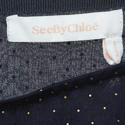 Pre Owned See by Chloe Navy Blue Dotted Chiffon Asymmetrical Skirt S