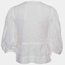 مملوكة مسبقًا See by Chloé White Embroidered Cotton Drawstring Blouse M