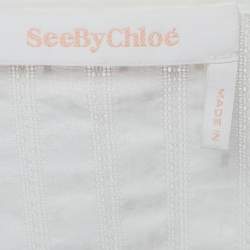 مملوكة مسبقًا See by Chloé White Embroidered Cotton Drawstring Blouse M