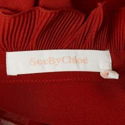 Pre Owned See by Chloé Earthy Red Georgette Bell Sleeve Mini Dress S