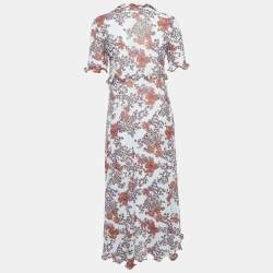 Pre Owned See by Chloe White/ Brown Floral Print Stretch Crepe Midi Dress L