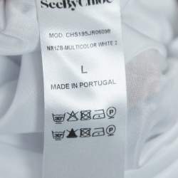 Pre Owned See by Chloe White/ Brown Floral Print Stretch Crepe Midi Dress L