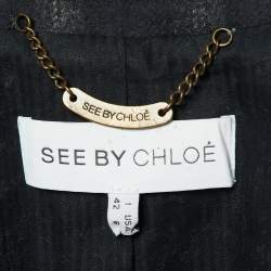 Pre Owned See by Chloe Black Checked Wool Double Breasted Coat M