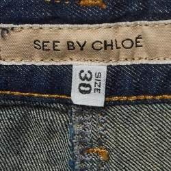 Pre Owned See by Chloe Blue Logo Embroidered Denim Shorts M Waist 30''