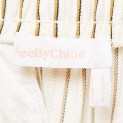 Pre Owned See by Chloé Cream Pinstripe Crepe Wide- Leg Trousers S