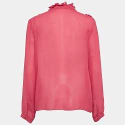 Pre Owned See by Chloe Raspberry Pink Crepe Ruffled Blouse M