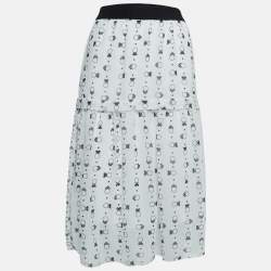 See by Chloe White Printed Chiffon Tiered Midi Skirt M