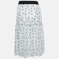 See by Chloe White Printed Chiffon Tiered Midi Skirt M