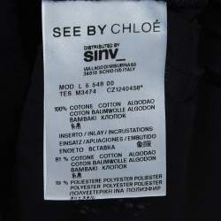 See by Chloe Black Lace and Cotton Long Sleeve Short Dress S