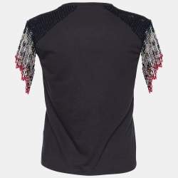 Pre Owned See by Chloe Black Beaded Tassels Sleeve Cotton Top 