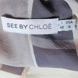 See by Chloe Beige Checked Silk Asymmetric Short Dress L