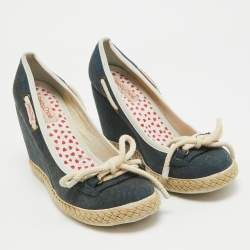 See by Chloe Navy Blue Denim Wedge Pumps Size 38