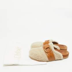 See by Chloe Cream Leather and Shearling Fur Mules Size 38