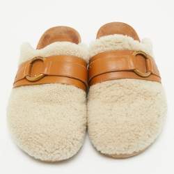 See by Chloe Cream Leather and Shearling Fur Mules Size 38