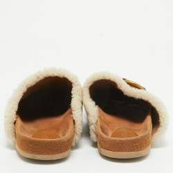 See by Chloe Cream Leather and Shearling Fur Mules Size 38