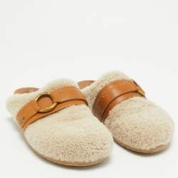 See by Chloe Cream Leather and Shearling Fur Mules Size 38