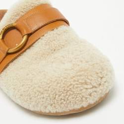 See by Chloe Cream Leather and Shearling Fur Mules Size 38
