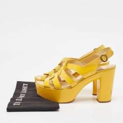 See by Chloe Yellow Patent Leather and Suede Ankle Strap Sandals Size 40