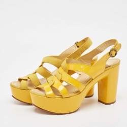 See by Chloe Yellow Patent Leather and Suede Ankle Strap Sandals Size 40