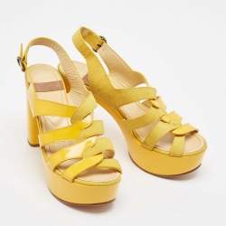 See by Chloe Yellow Patent Leather and Suede Ankle Strap Sandals Size 40