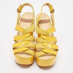 See by Chloe Yellow Patent Leather and Suede Ankle Strap Sandals Size 40