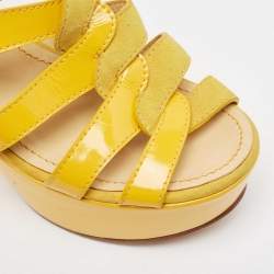 See by Chloe Yellow Patent Leather and Suede Ankle Strap Sandals Size 40