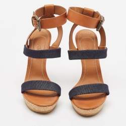 See by Chloe Brown Canvas Denim Ankle Strap Sandals Size 36