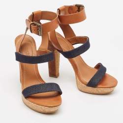 See by Chloe Brown Canvas Denim Ankle Strap Sandals Size 36