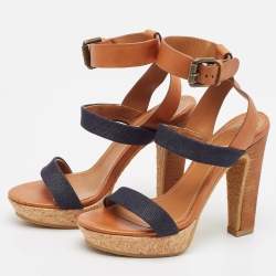 See by Chloe Brown Canvas Denim Ankle Strap Sandals Size 36