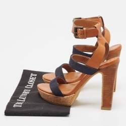See by Chloe Brown Canvas Denim Ankle Strap Sandals Size 36