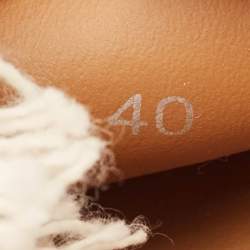 مملوكة مسبقًا See by Chloe Cream/Brown Knit Fabric and Leather Ankle Strap Sandals Size 40