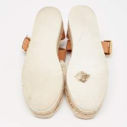 مملوكة مسبقًا See by Chloe Cream/Brown Knit Fabric and Leather Ankle Strap Sandals Size 40