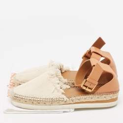 مملوكة مسبقًا See by Chloe Cream/Brown Knit Fabric and Leather Ankle Strap Sandals Size 40