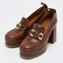 See by Chloe Brown Leather Platform Loafer Pumps Size 39