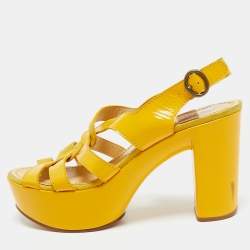 See by Chloe Yellow Patent Leather and Suede Strappy Platform Sandals Size 40
