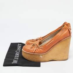 See by Chloe Orange Leather Bow Wedge Pumps Size 37