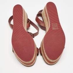 See by Chloe Red Leather Cork Wedge Platform Ankle Strap Sandals Size 39