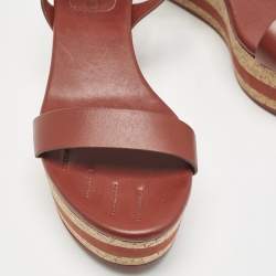 See by Chloe Red Leather Cork Wedge Platform Ankle Strap Sandals Size 39