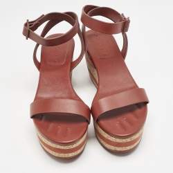 See by Chloe Red Leather Cork Wedge Platform Ankle Strap Sandals Size 39