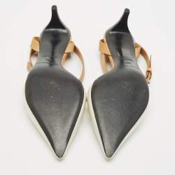 مملوكة مسبقًا See by Chloe White/Brown Leather Pointed Toe Ankle Wrap Pumps Size 39.5