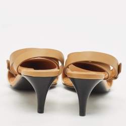 مملوكة مسبقًا See by Chloe White/Brown Leather Pointed Toe Ankle Wrap Pumps Size 39.5