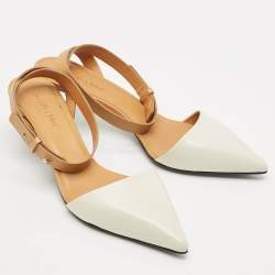 مملوكة مسبقًا See by Chloe White/Brown Leather Pointed Toe Ankle Wrap Pumps Size 39.5